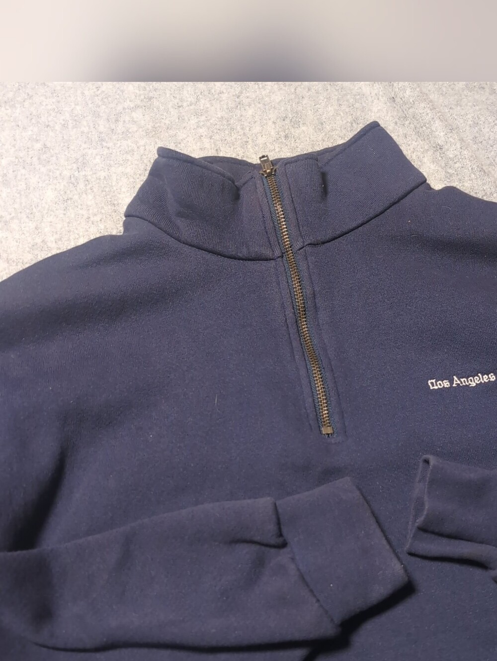 VINTAGE LEE Heavyweight Los Angeles Times Embroidered Half Zip Sweatshirt Navy